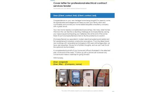 Cover Letter For Professional Electrical Contract Services Tender One Pager Sample Example Document Cover Letter For Professional Electrical Contract Services Tender One Pager Sample Example Document