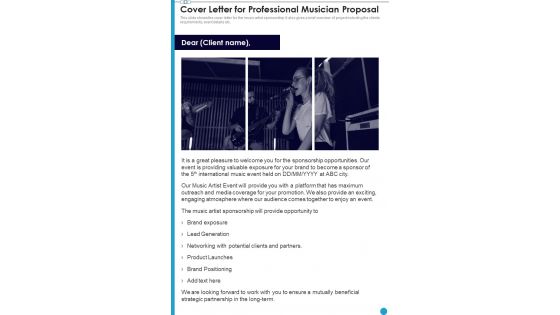 Cover Letter For Professional Musician Proposal One Pager Sample Example Document