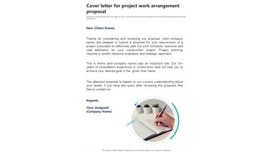 Cover Letter For Project Work Arrangement Proposal One Pager Sample Example Document