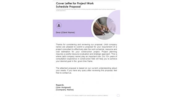 Cover Letter For Project Work Schedule Proposal One Pager Sample Example Document