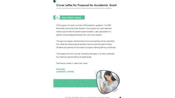 Cover Letter For Proposal For Academic Grant One Pager Sample Example Document Cover Letter For Proposal For Academic Grant One Pager Sample Example Document