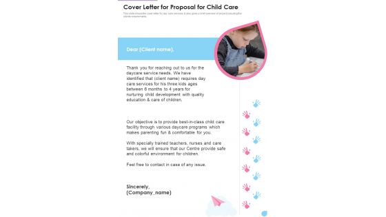 Cover Letter For Proposal For Child Care One Pager Sample Example Document