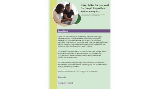 Cover Letter For Proposal For Fungal Inspection Service Company One Pager Sample Example Document Cover Letter For Proposal For Fungal Inspection Service Company One Pager Sample Example Document