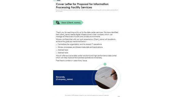 Cover Letter For Proposal For Information Processing Facility Services One Pager Sample Example Document Cover Letter For Proposal For Information Processing Facility Services One Pager Sample Example Document