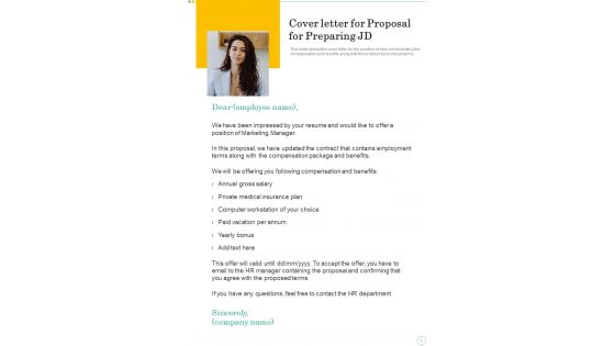 Cover Letter For Proposal For Preparing JD One Pager Sample Example Document