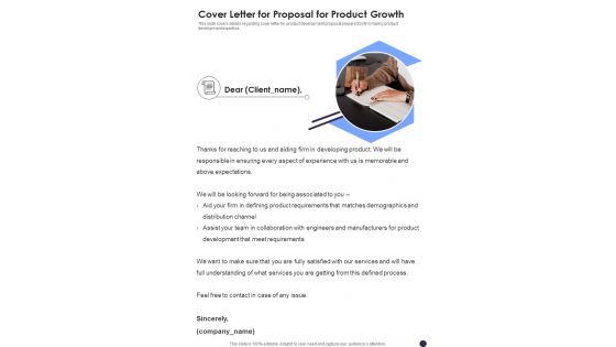 Cover Letter For Proposal For Product Growth One Pager Sample Example Document