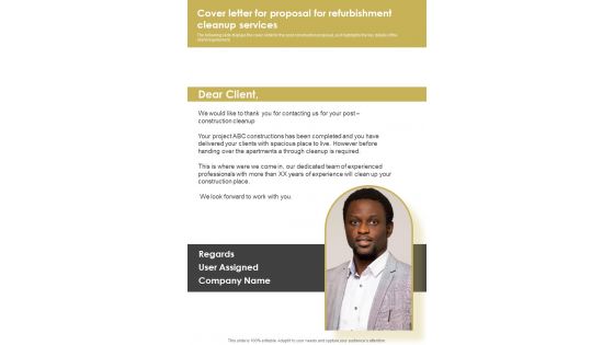 Cover Letter For Proposal For Refurbishment Cleanup Services One Pager Sample Example Document Cover Letter For Proposal For Refurbishment Cleanup Services One Pager Sample Example Document