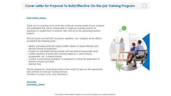 Cover Letter For Proposal To Build Effective On The Job Training Program Ppt PowerPoint Presentation Infographics Information PDF