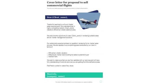 Cover Letter For Proposal To Sell Commercial Flights One Pager Sample Example Document