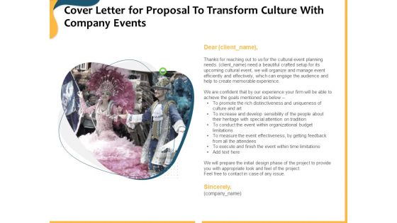 Cover Letter For Proposal To Transform Culture With Company Events Ppt Inspiration PDF