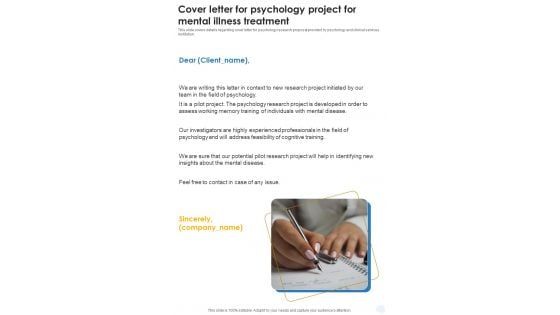 Cover Letter For Psychology Project For Mental Illness Treatment One Pager Sample Example Document Cover Letter For Psychology Project For Mental Illness Treatment One Pager Sample Example Document