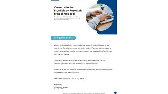 Cover Letter For Psychology Research Project Proposal One Pager Sample Example Document Cover Letter For Psychology Research Project Proposal One Pager Sample Example Document