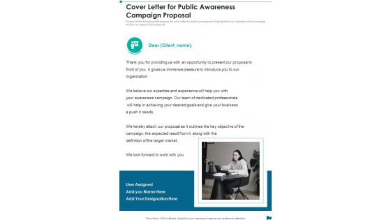 Cover Letter For Public Awareness Campaign Proposal One Pager Sample Example Document