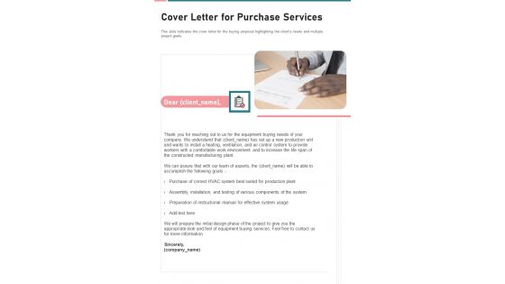 Cover Letter For Purchase Services One Pager Sample Example Document