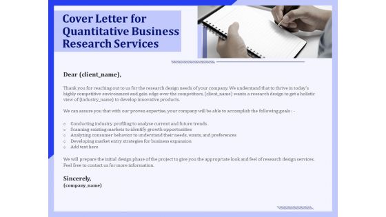 Cover Letter For Quantitative Business Research Services Ppt PowerPoint Presentation Visual Aids Infographics PDF