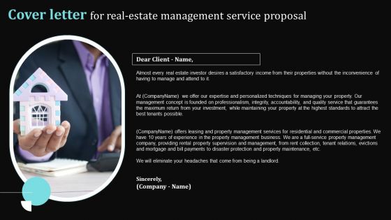 Cover Letter For Real Estate Management Service Proposal Ppt Professional Sample PDF