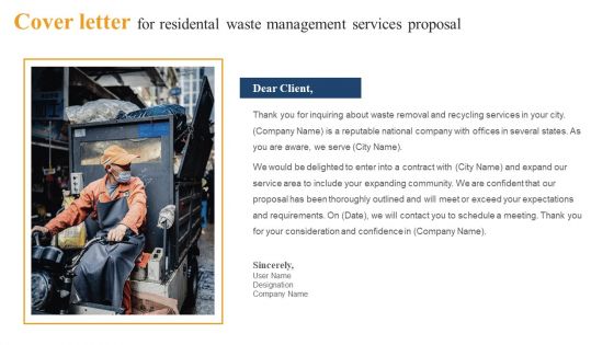 Cover Letter For Residental Waste Management Services Proposal Graphics PDF