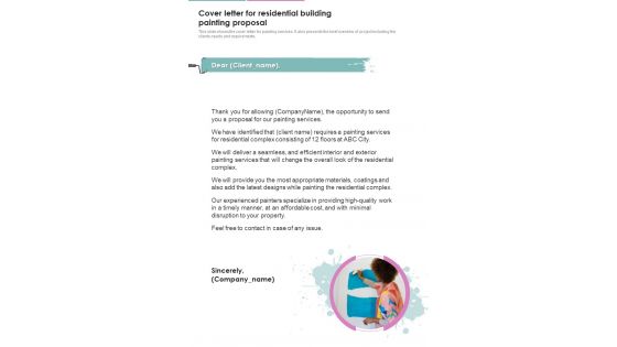 Cover Letter For Residential Building Painting Proposal One Pager Sample Example Document