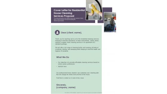 Cover Letter For Residential House Cleaning Services Proposal One Pager Sample Example Document Cover Letter For Residential House Cleaning Services Proposal One Pager Sample Example Document