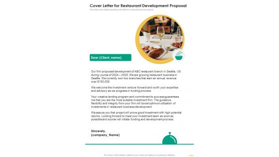 Cover Letter For Restaurant Development Proposal One Pager Sample Example Document