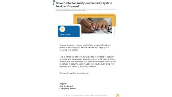 Cover Letter For Safety And Security System Services Proposal One Pager Sample Example Document