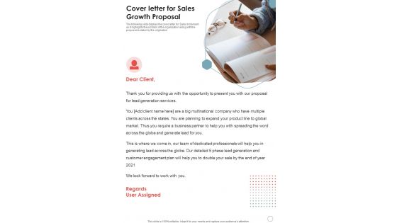Cover Letter For Sales Growth Proposal One Pager Sample Example Document
