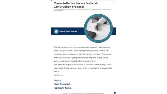 Cover Letter For Secure Network Construction Proposal One Pager Sample Example Document