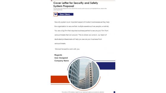Cover Letter For Security And Safety System Proposal One Pager Sample Example Document