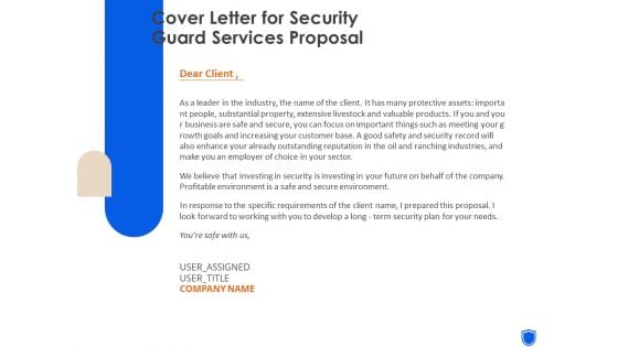 Cover Letter For Security Guard Services Proposal Ppt Pictures Templates PDF