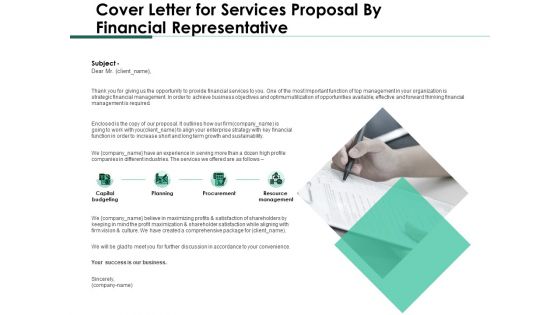 Cover Letter For Services Proposal By Financial Representative Designs PDF