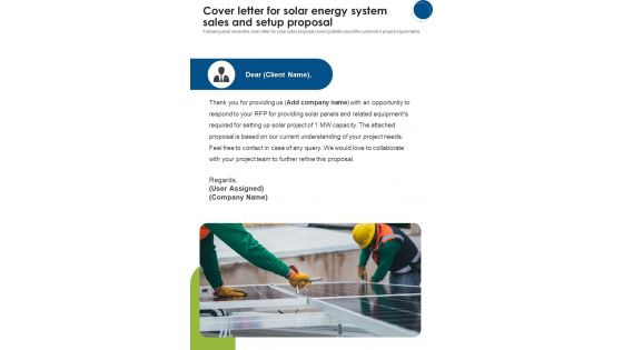 Cover Letter For Solar Energy System Sales And Setup Proposal One Pager Sample Example Document Cover Letter For Solar Energy System Sales And Setup Proposal One Pager Sample Example Document