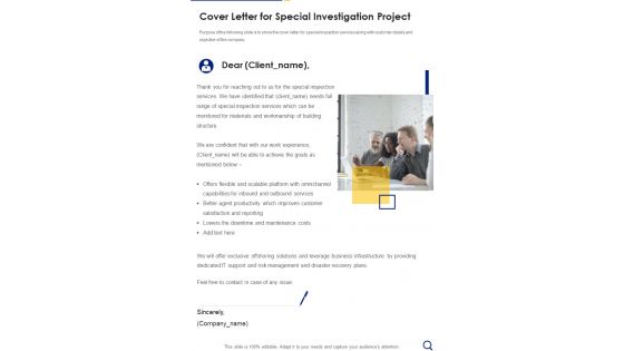 Cover Letter For Special Investigation Project One Pager Sample Example Document