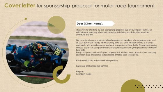 Cover Letter For Sponsorship Proposal For Motor Race Tournament Download PDF