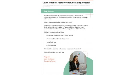 Cover Letter For Sports Event Fundraising Proposal One Pager Sample Example Document