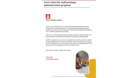 Cover Letter For Staff Privilege Administration Proposal One Pager Sample Example Document