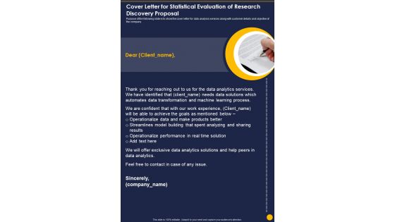 Cover Letter For Statistical Evaluation Of Research Discovery Proposal One Pager Sample Example Document Cover Letter For Statistical Evaluation Of Research Discovery Proposal One Pager Sample Example Document