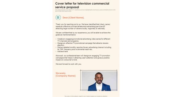 Cover Letter For Television Commercial Service Proposal One Pager Sample Example Document