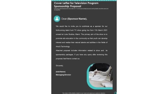 Cover Letter For Television Program Sponsorship Proposal One Pager Sample Example Document Cover Letter For Television Program Sponsorship Proposal One Pager Sample Example Document