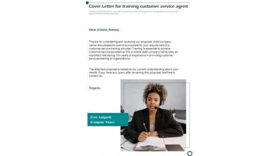 Cover Letter For Training Customer Service Agent One Pager Sample Example Document