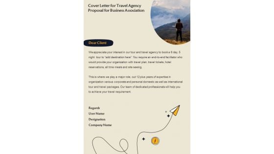 Cover Letter For Travel Agency Proposal For Business Association One Pager Sample Example Document Cover Letter For Travel Agency Proposal For Business Association One Pager Sample Example Document