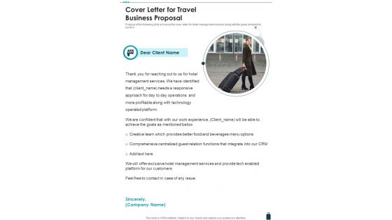 Cover Letter For Travel Business Proposal One Pager Sample Example Document