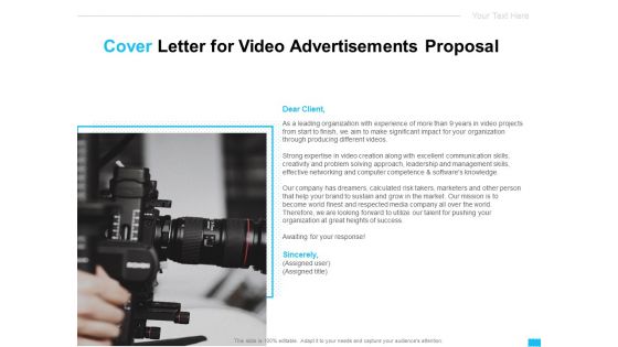 Cover Letter For Video Advertisements Proposal Ppt Slides Maker PDF