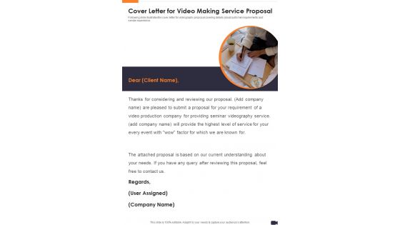 Cover Letter For Video Making Service Proposal One Pager Sample Example Document