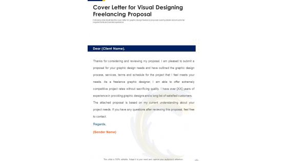 Cover Letter For Visual Designing Freelancing Proposal One Pager Sample Example Document