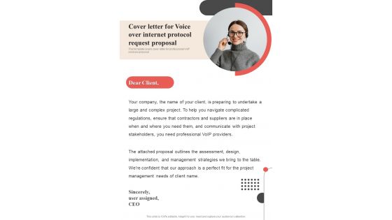 Cover Letter For Voice Over Internet Protocol Request Proposal One Pager Sample Example Document