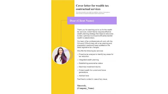 Cover Letter For Wealth Tax Contractual Services One Pager Sample Example Document