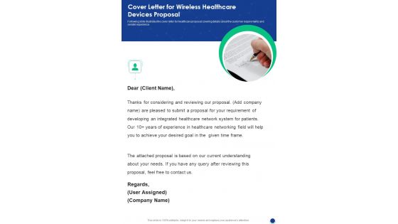 Cover Letter For Wireless Healthcare Devices Proposal One Pager Sample Example Document Cover Letter For Wireless Healthcare Devices Proposal One Pager Sample Example Document