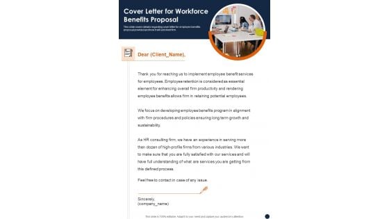 Cover Letter For Workforce Benefits Proposal One Pager Sample Example Document Cover Letter For Workforce Benefits Proposal One Pager Sample Example Document
