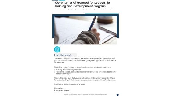 Cover Letter Of Leadership Training And Development Program One Pager Sample Example Document