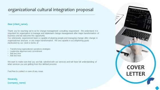 Cover Letter Organizational Cultural Integration Proposal Demonstration PDF